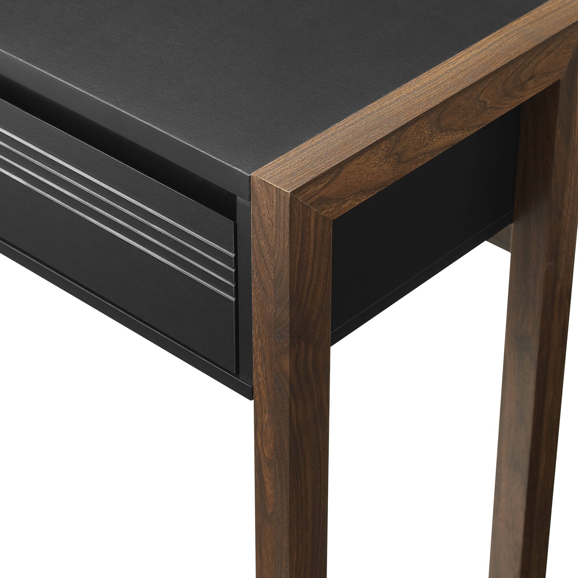 Walker Edison 46" Dark Walnut/Solid Black Fluted Drawer Writing Desk